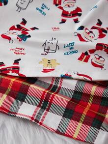 Girls' Christmas Plaid & Santa Claus Gingerbread ,White,Autumn,Fairy,Night,Tight Crew Neck Long Sleeve Pants Snug Fit Homewear Set,High Stretch - Multicolor - View 6