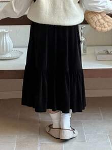 DAZY 青少年女孩韩版天鹅绒半身裙 - 黑色 - 查看 8