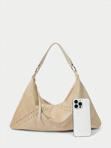 SHECARRY 女士绒面革大容量时尚日常通勤单肩包 - 杏色 - 查看 4