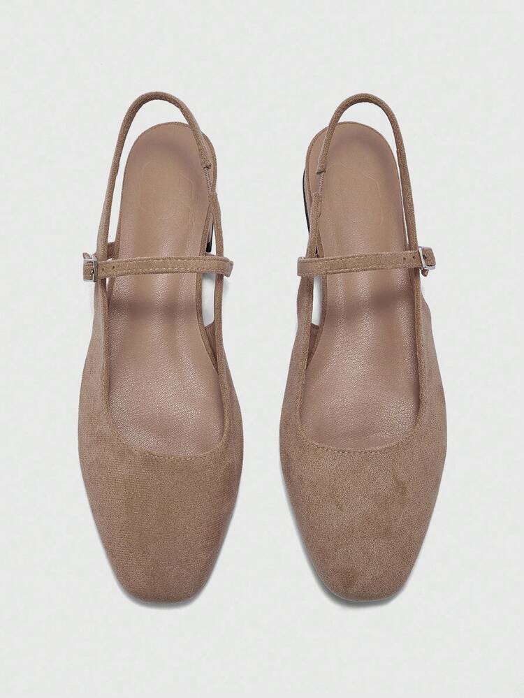 CUCCOO BIZCHIC Women's Almond Toe Slingback Flat Shoes With Thick Low Heel, Minimalist Design, Versatile For Commuting And Daily Wear For Christmas Spring Shoes