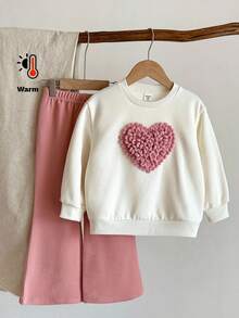 LMoss Kids 2 Stücke LMoss Kleine Mädchen Einfarbiger Rundhals Lässig Sweatshirt und Leggings Set, Pink, Weihnachten, bequeme Herbst & Winter Styles, Pullover, gemütlicher Herbst und Winter Styles, gemütlicher Herbst & Winter Styles - Verschiedenfarbig - Übersicht 3