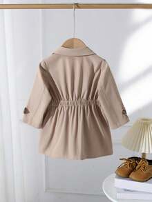 Baby Girl Solid Color Casual Simple Stylish Long Winter Coat - Camel - View 7