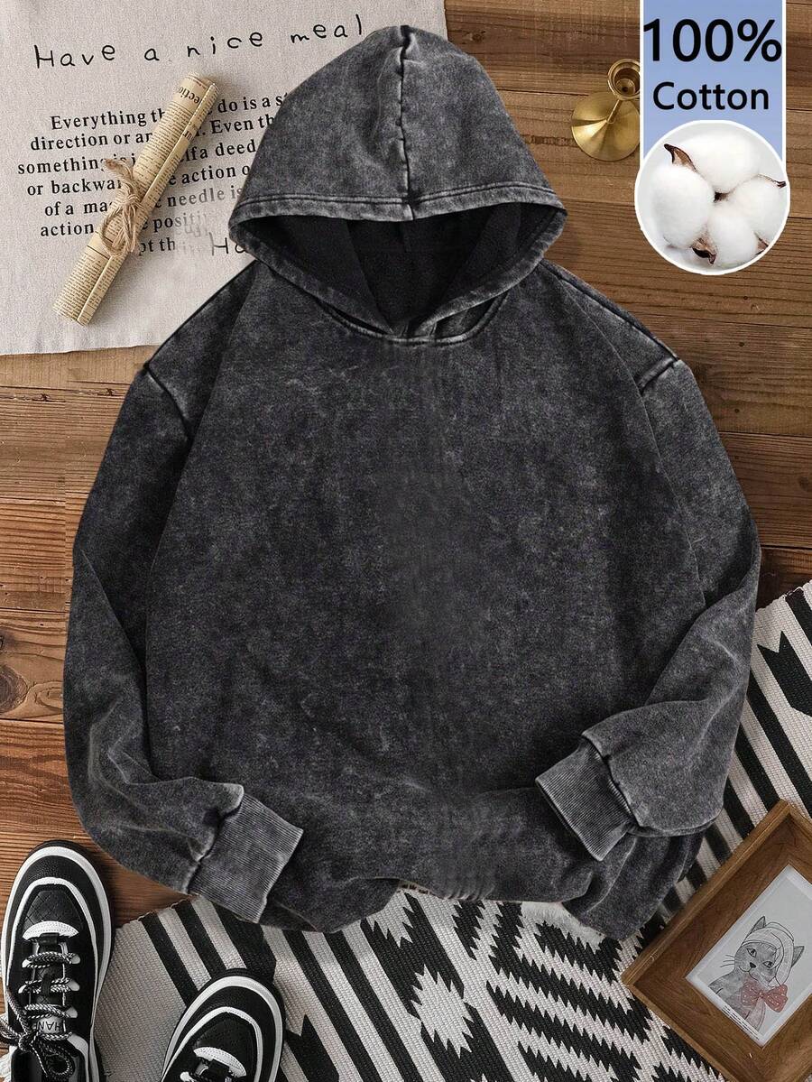 Attitoon Vintage Street Style Loose Snowflake Graphic Oversized Hoodie Sweatshirt For Women, Suitable For Fall/Winter