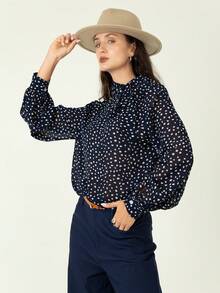 House of One High Neck Long Sleeve Tie Neck Casual Top With Bowknot Old Money Fall Clothes Fall Outfits Business Professional Women Business Casual Woman