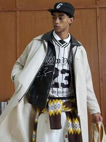 TOKVUE Men Mid-Length Beige Contrast Collar Trench Coat, Fall - Beige - View 4