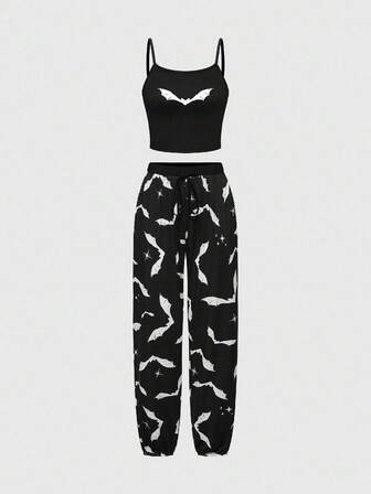 Gothic Bat Strap Lounge Pants Pajama Set