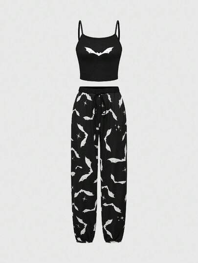 Gothic Bat Strap Lounge Pants Pajama Set