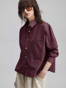 Ontre Women's Turndown Collar Long Sleeve Shirt With Embroidery, Casual Shirt For Urban Commuting And Business, Elegant Blouse For Office Wear, Wedding Guest Attire