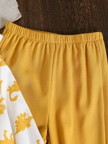 2pcs Baby/Toddler Dinosaur Print Contrast Color Hooded Jacket And Solid Color Pants Set, Suitable For Outdoor Travel, Spring/Summer/Autumn