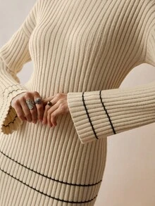 Florisole Bohemian Line Casual Minimalist Sweater Dress - Apricot - View 5