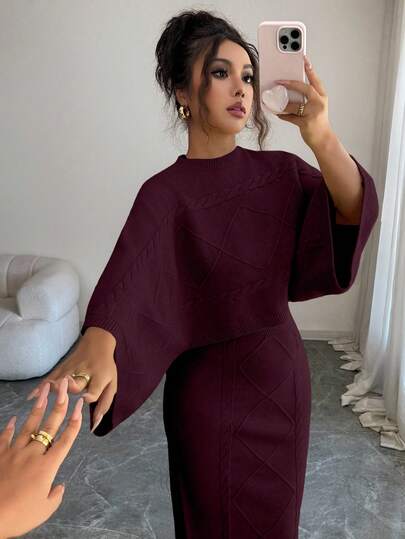 Elenzga Yellow Long Sleeve Top And Straight Skirt 2 Pieces Set, Elegant And Suitable For Party, Commute In Autumn/Winter, Christmas