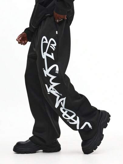 SUMWON 经典阔腿运动裤抽绳舒适家居服冬季休闲宽松街头装羊毛裤超大都市风格现代时尚