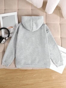 SHEIN 少女宽松卫衣，十字印花，休闲日常穿着，舒适保暖内衬，秋冬女装 - 淺灰色 - 查看 2