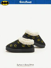 Cozy Pixies BATMAN X Cozy Pixies 1 Paar Jungen Schwarze DC Cartoon modische coole Design Fleece gefütterte warme Winter Hausschuhe, bequeme leichte Slip-On Lässig Baby Jungen Schuhe geeignet für den täglichen Gebrauch & Sport