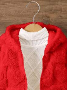 Casual Solid Color Cute Heart Fuzzy Hooded Jacket For Girls Autumn Winter Clothes For Girl - Red - View 4