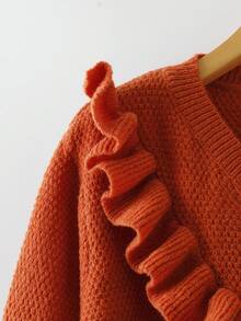SHEIN Clasi Plus Size Women Solid Color Long Sleeve Loose Ruffled Hem Pullover Sweater, Autumn/Winter - Orange - View 4