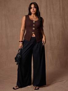 Rustia Plus Size Tank Tops & Camis - Coffee Brown - View 3