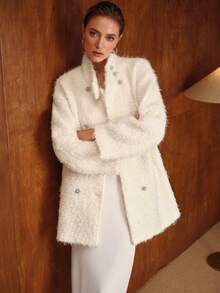 MOTF PREMIUM WOOL FAUX PEARL BUTTON OVERCOAT, AUTUMN/WINTER - Apricot - View 7