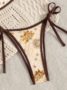 Bonvoyette Summer New Champagne Solid Color High-End Embroidered Sequin Shiny Viral Party Afternoon Tea Gathering Supportive High Cut Side Tie Bikini Two Pieces Swimsuit For Women Boho Bathing Suit Boho Bikini Bathing Suits For Women Boho Crochet Bathing Suit Crochet Bikini Boho Bikini Set Women Two Piece Sets Swimsuit Vacation Bikini Set Boho Swimsuit Triangle Bikini Set - Multicolor - View 6