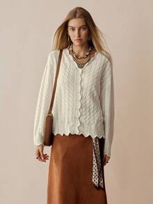 Florisole Áo khoác cardigan màu trơn thường ngày phong cách Bohemian - Màu be - Xem 6