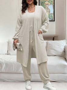 Vionelle Bộ đồ liền thân màu trơn thường ngày cỡ lớn 2 món - Màu be - Xem 6