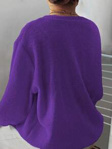 EMERY ROSE Plus Size Women Cable Pattern Crew Neck Long Sleeve Casual Pullover Sweater, Autumn/Winter - Purple - View 6