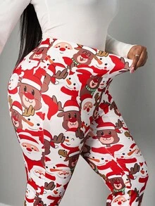 SHEIN PETITE CURVE 大码女式高腰交叉设计喇叭紧身裤，适合秋冬季 - 黑色 - 查看 7