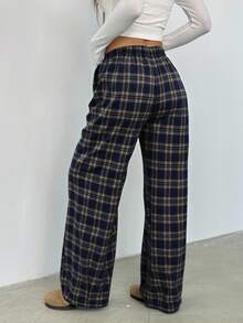 Sparklyn 2 件套青少年女孩休闲百搭格子宽松裤，适合学校、日常和街头穿着 - 黃色 - 查看 2