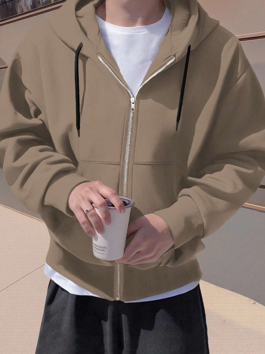 Claim Dot Men's Casual Short Hooded Cardigan, Long Sleeve Top