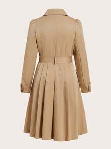 SHEIN Clasi Elegancka sukienka w dużym rozmiarze z wiązaniem w talii i bufiastymi rękawami, wiatrówka w kolorze khaki z kieszeniami - Kolor khaki - Zobacz 7