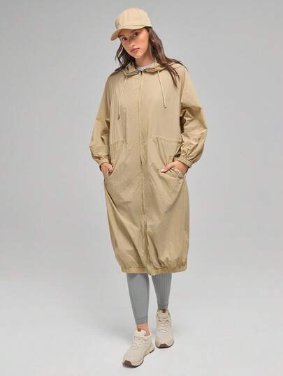 Menodora SHEIN Sport 女式休闲纯色连帽风衣，秋季