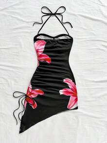 Soleia 女式休闲度假印花挂脖不对称下摆短款连衣裙 - 彩色 - 查看 2