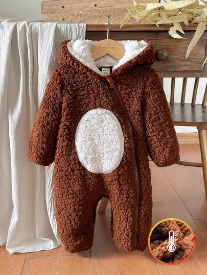 Vintaside Kids Infant Girls' Christmas Holiday Plush Fleece Jumpsuit, Comfortable Soft Deer Shaped 3D Decor, Fashionable Cute Versatile Pastoral Style