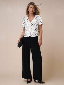 COSMINA 女士休闲/办公室通勤波尔卡圆点印花V领泡泡袖衬衫，夏季 - 彩色 - 查看 6