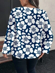 Glamance Whitebread Camicia casual a maniche lunghe con scollo a V per donne taglie forti, adatta per le vacanze autunnali