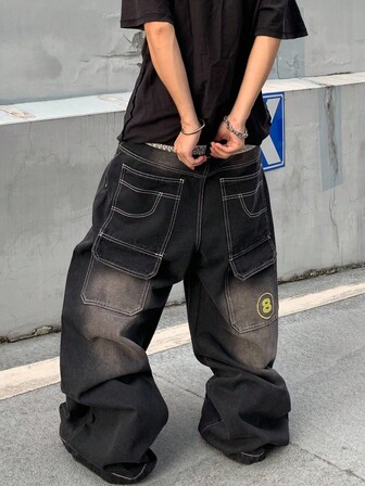 Street Life Men's KPOP Vintage Washed Loose Baggy Wide Leg Jeans