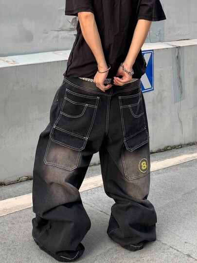 Street Life Men's KPOP Vintage Washed Loose Baggy Wide Leg Jeans