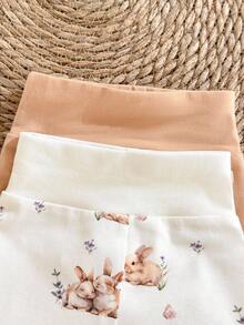 Loomiva 2pcs/Set Newborn Baby Boy/Girl Cartoon Animal Pattern Knitted Soft Elastic Waist Pants Set Graphic