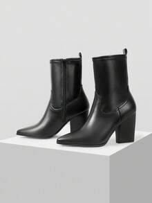 Mnmlis Ghete negre la mijlocul gambei, la modă și confortabile, pentru femei - Negru - Vizualizare 2