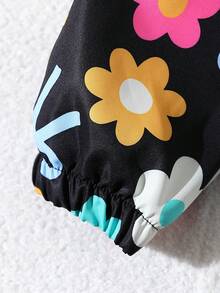 Girl's Casual All-Match Hooded Jacket In Dark Blue With Lovely Hand-Painted Colorful Flower Pattern, Zipper Front, Suitable For Home, Daily Wear, Fall And Winter, Windproof And Rainproof, Ideal For Ou