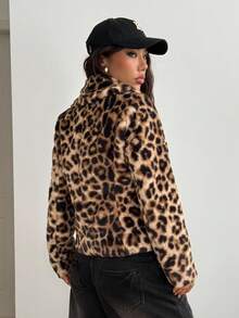 StreetHx Retro Chic Leopard Print Lapel Casual Short Faux Fur Jacket - Multicolor - View 2