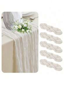 1/2/5 件波西米亚纱布 71 英寸长粗棉布桌旗，半透明粗棉布浪漫 35 英寸宽桌布，适用于婚宴新娘节日生日情人节派对桌餐厅梳妆台装饰、家居装饰、场景装饰 - 白色 - 查看 9