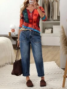 EMERY ROSE بنطلون جينز نسائي بجيب ذو لون أحادي مريح وقابل للتحويل