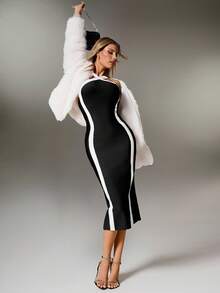 Nuvra 女士塑身性感交叉吊带紧身连衣裙 - 黑與白 - 查看 3