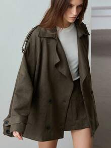 Aveloria Modichic 2 Stücke Set: Jacke mit Wildleder-Kragen und einfarbiger Mini-Rock für Damen