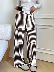 Aloruh Casual Minimalist Knitted Striped Straight-Leg Pants For Women, Suitable For Home, Daily Outings, Autumn/Winter
