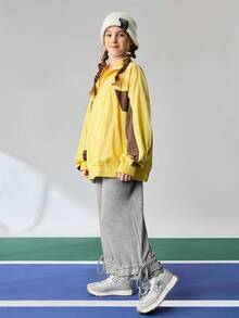 JNSQ 1 双女童儿童运动鞋，绒面革和 PU 拼接，蝴蝶结刺绣，轻质防滑鞋底，芭蕾风格休闲运动鞋 - 淺灰色 - 查看 2