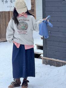 DAZY Tween Mädchen Pullover mit Rundhalsausschnitt, thermisch gefüttert mit Aufdruck, Herbst