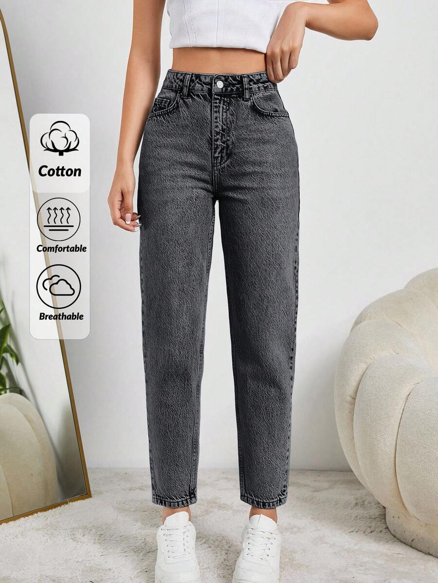 SHEIN Tall HIGH RISE MOM FIT LIGHT BLUE JEAN TALL - Light Grey - View 1