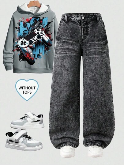 时尚百搭的休闲破洞牛仔裤，适合青少年街头服饰和户外穿着